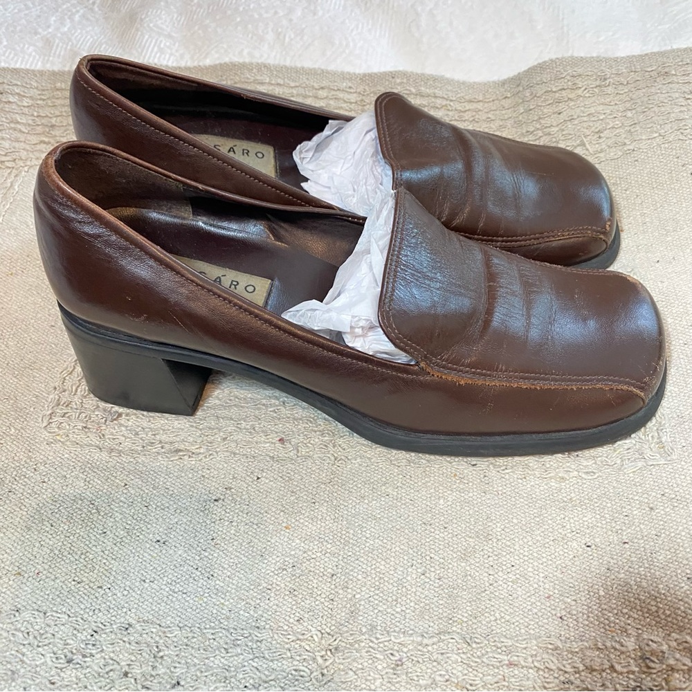 Presaro Vintage Heeled Loafter Slip On Leather Brown - Picture 2 of 10